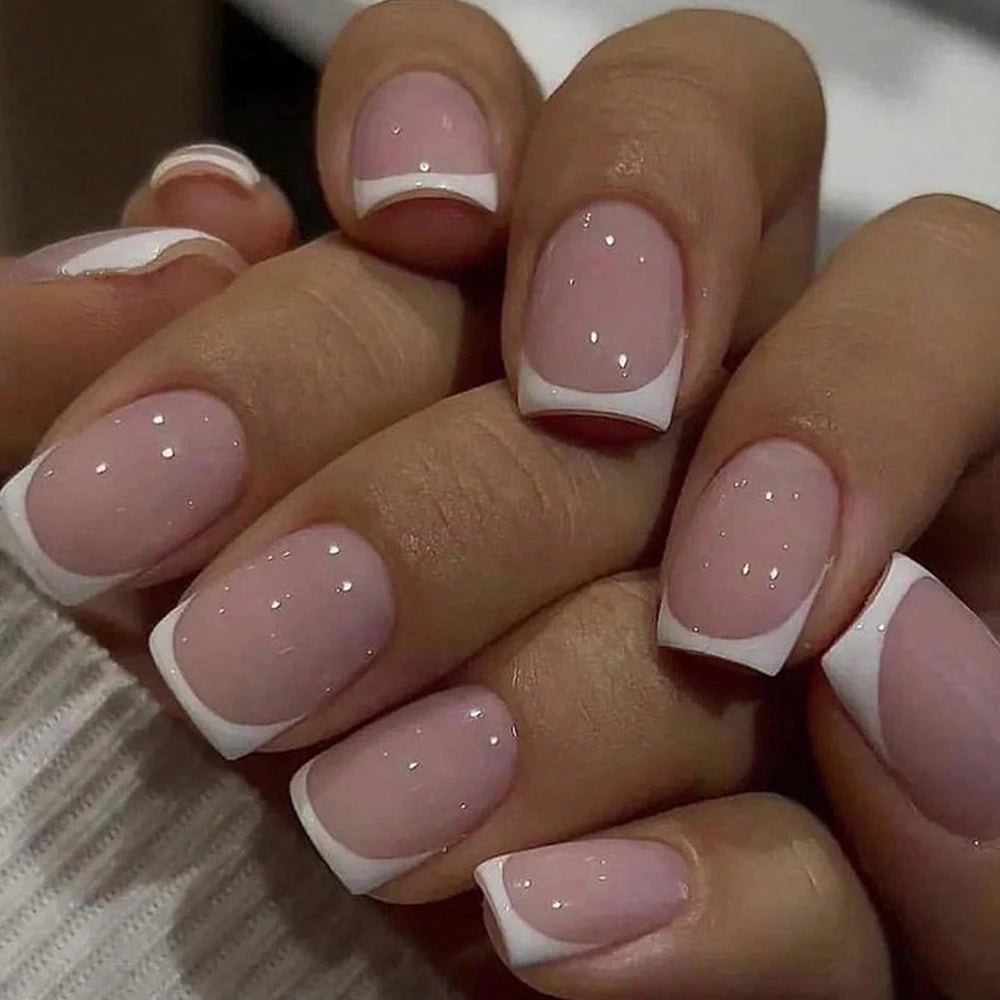 24PCS Pink French Fake Nails for Parties - Smarsty