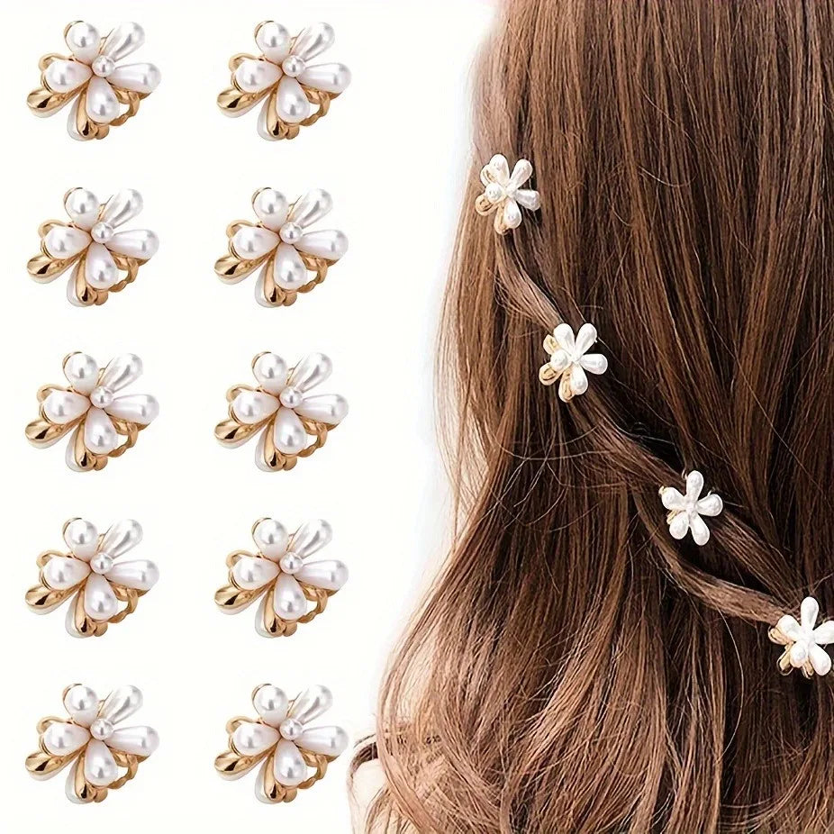 Flower Shaped Hair Grab Clips with Faux Pearl Accents - Smarsty
