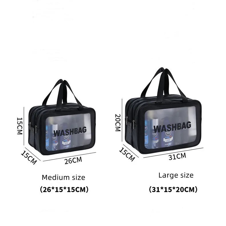 Dry-wet separation double transparent PU makeup bag portable washing bag cosmetic storage bag travel fitness swimming essentials - Smarsty