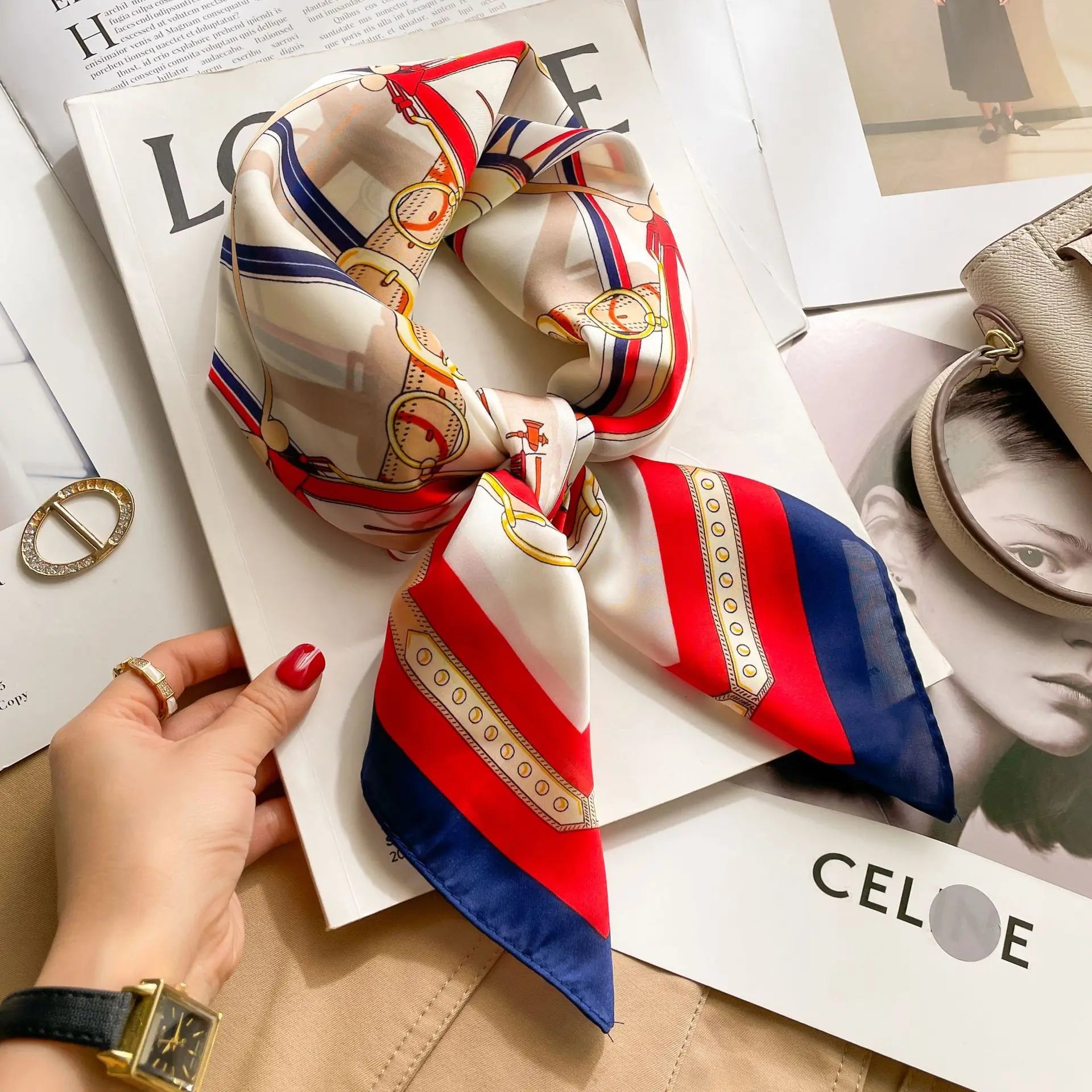 Luxury Silk Satin Headscarf for Women with Plaid Print - Smarsty