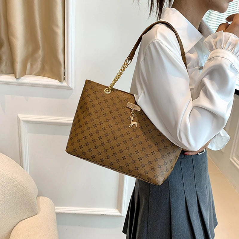 Soft Leather Tote Bag For Women With Hanging Accessories - Smarsty