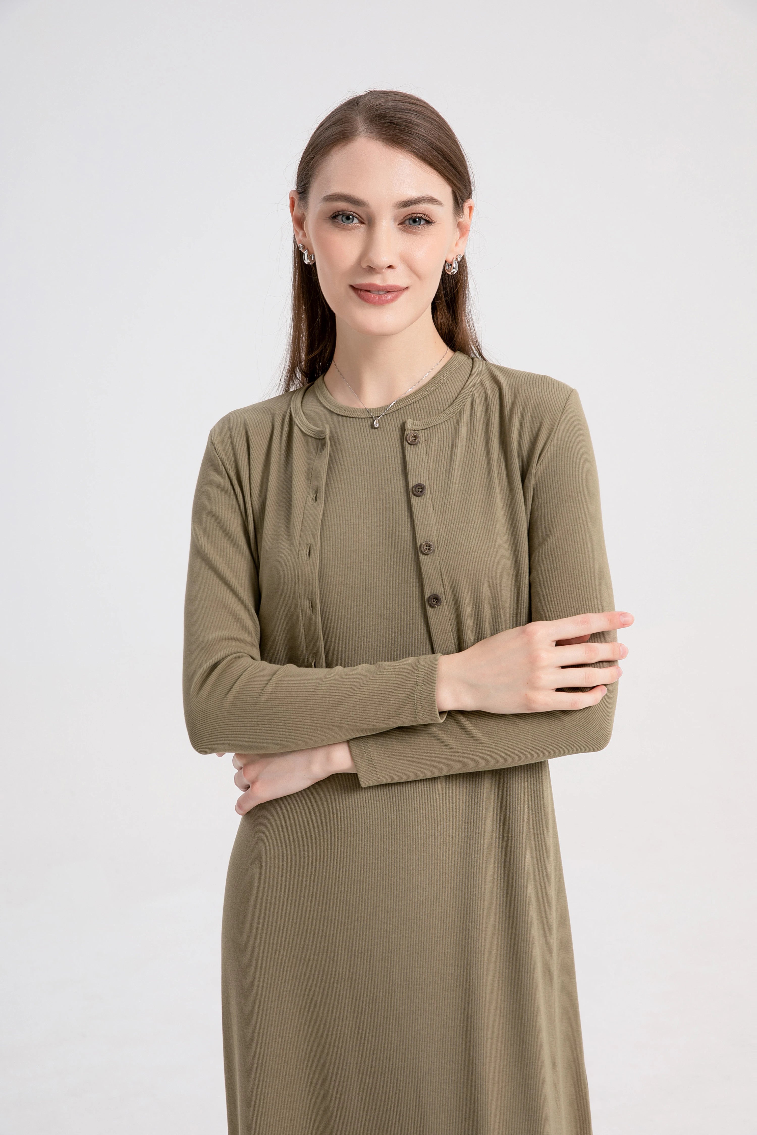 AS 2024 summer woman clothes cardigan Ankle Length maxi dress nature fiber ribbing fabric clothing ( Ship in 1 day) - Smarsty