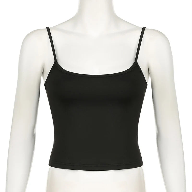 Basic Solid Camis Summer Casual Sleeveless Spaghetti Strap Top Women Harajuku All-match Cropped Tops y2k Vintage Clothing - Smarsty