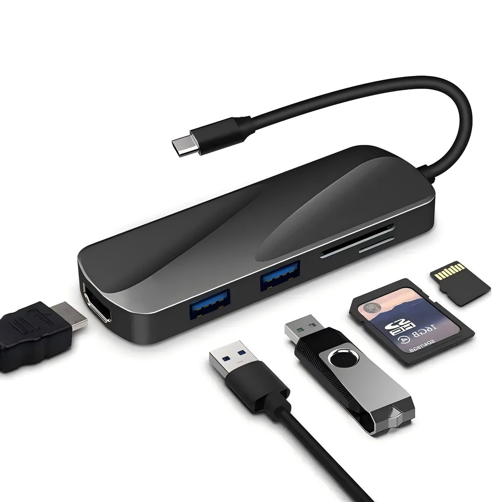 KOOTION USB C Hub 6-in-1 USB-C Hub for Laptop with 4K HDMI Adapter, 2 x USB 3.0 Ports, SD/TF Card Reader, PD Charging Port,