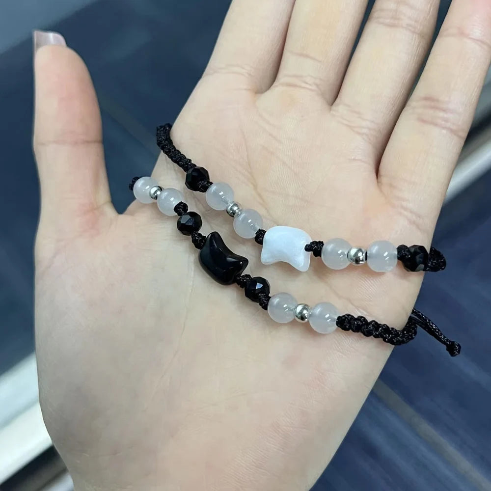 Natural Moonstone Obsidian Couple Bracelets Handmade Gift - Smarsty