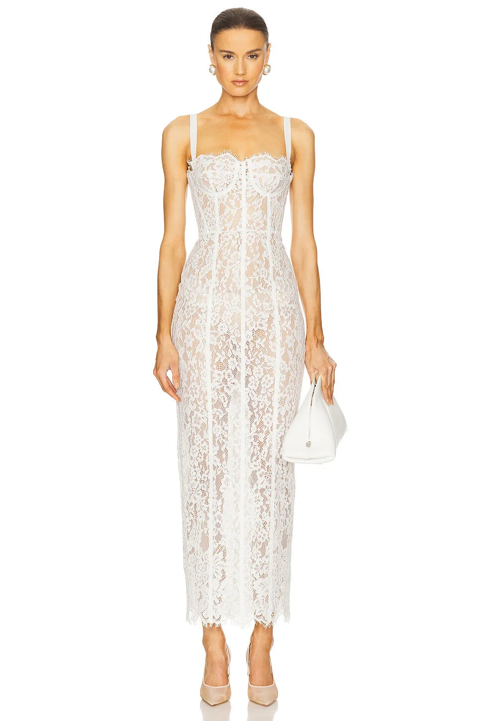 Sexy Spaghetti Strap Square Neck Lace Long Dress Women Black Floral Lace Sleeveless Bodycon Dresses Elegant Evening Celebrity