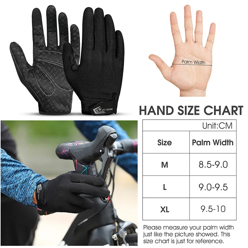 West Biking Full Finger Cycling Gloves Non Slip Silicone Palm - Smarsty