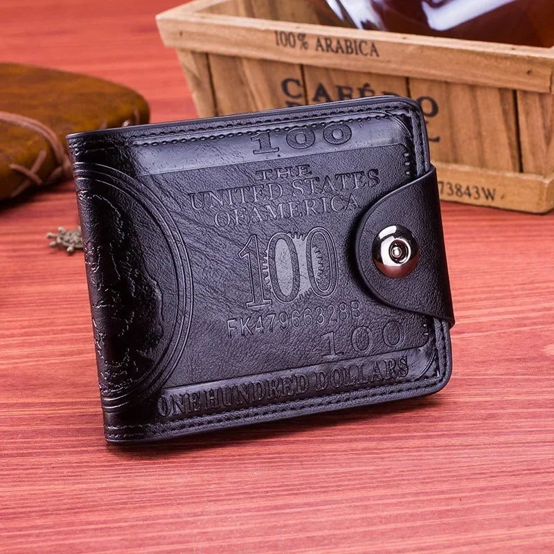 Fashion Wallets With 100 US Dollar Pattern Wallet Male Leather Photo Card Holder Large Capacity - Smarsty