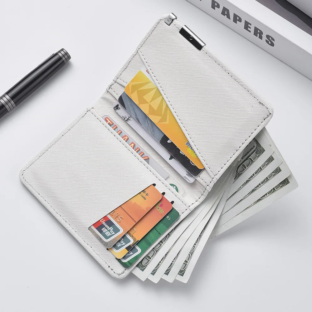 Black Faux Leather Small Slim Business-Style Wallet - Multiple Card Slots, Credit Card and Driver's License Holder, Geometric In