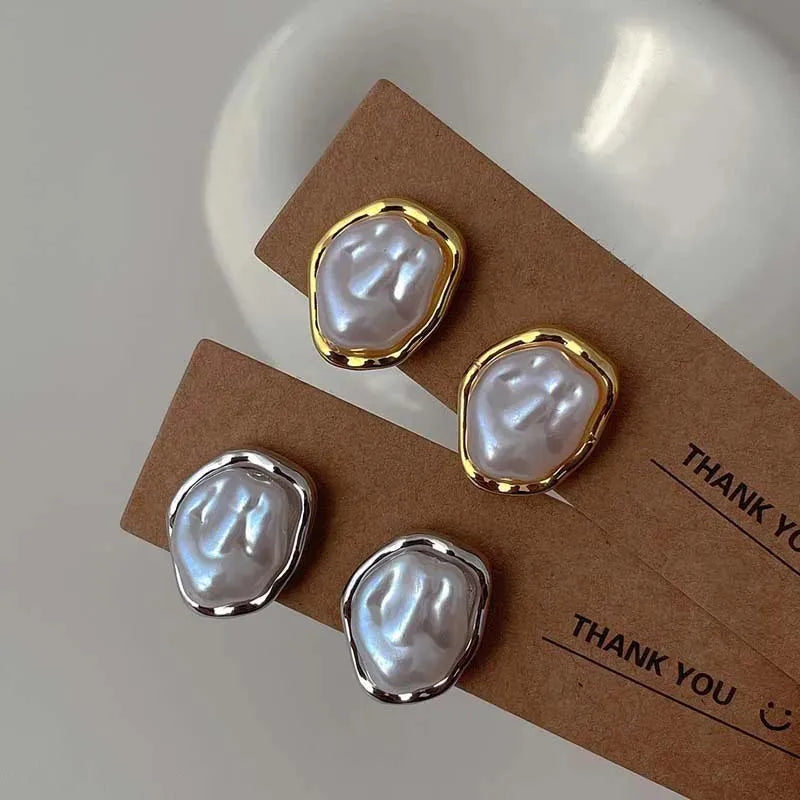 Geometric Pearl Earrings For Women Minimalist Style - Smarsty