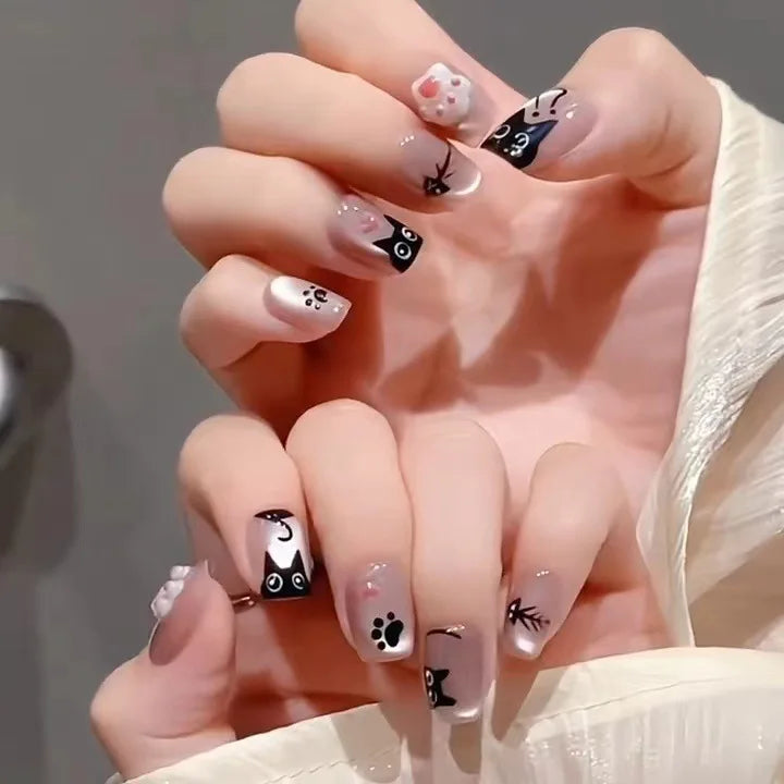 24Pcs Cute Pink Cat Eye Press On Nails Set - Smarsty