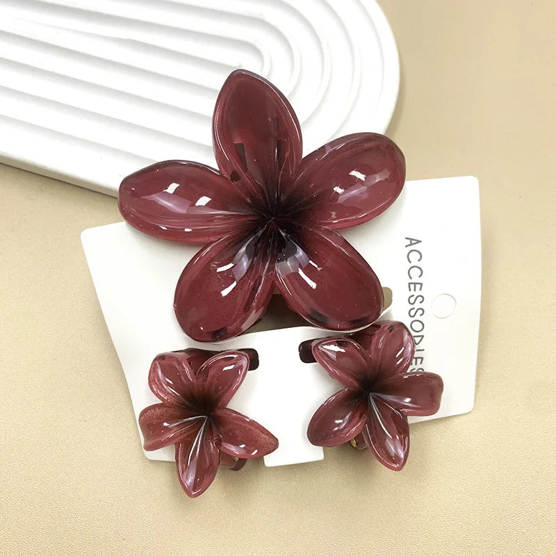 Bohemian Plumeria Hair Claw Clips Set Lightweight Beach - Smarsty