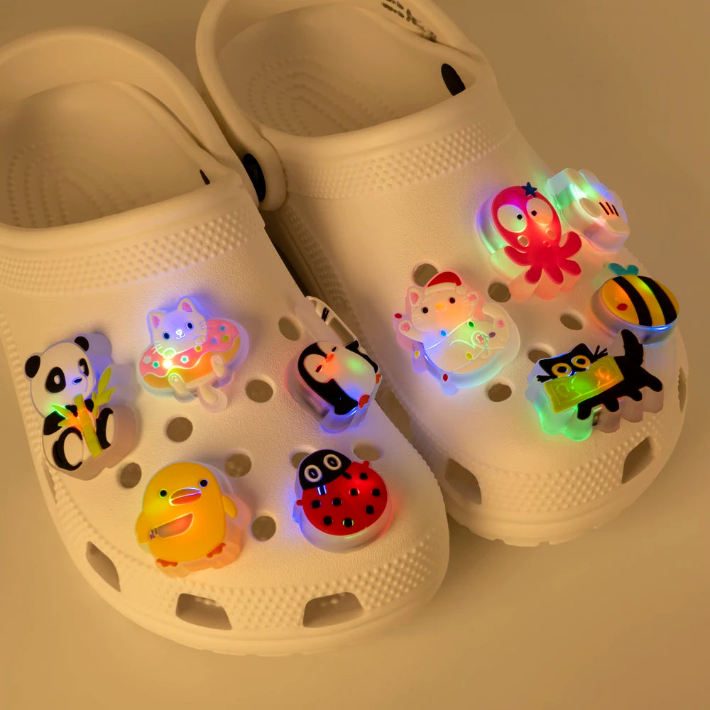 1pcs LED Shoe Charms for Kids Gift Owl Unicorn Gamepad Football Lighted Shoes Decoration Shoe Accessories Pins Clogs Buckles