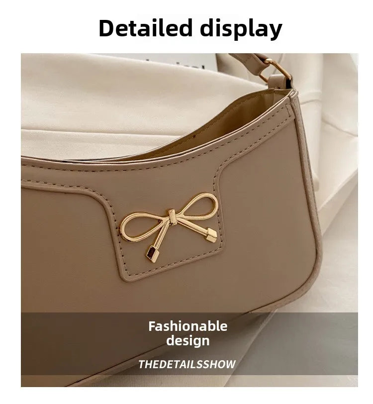 Metal Bow Shoulder Bag For Women With Classic Baguette - Smarsty