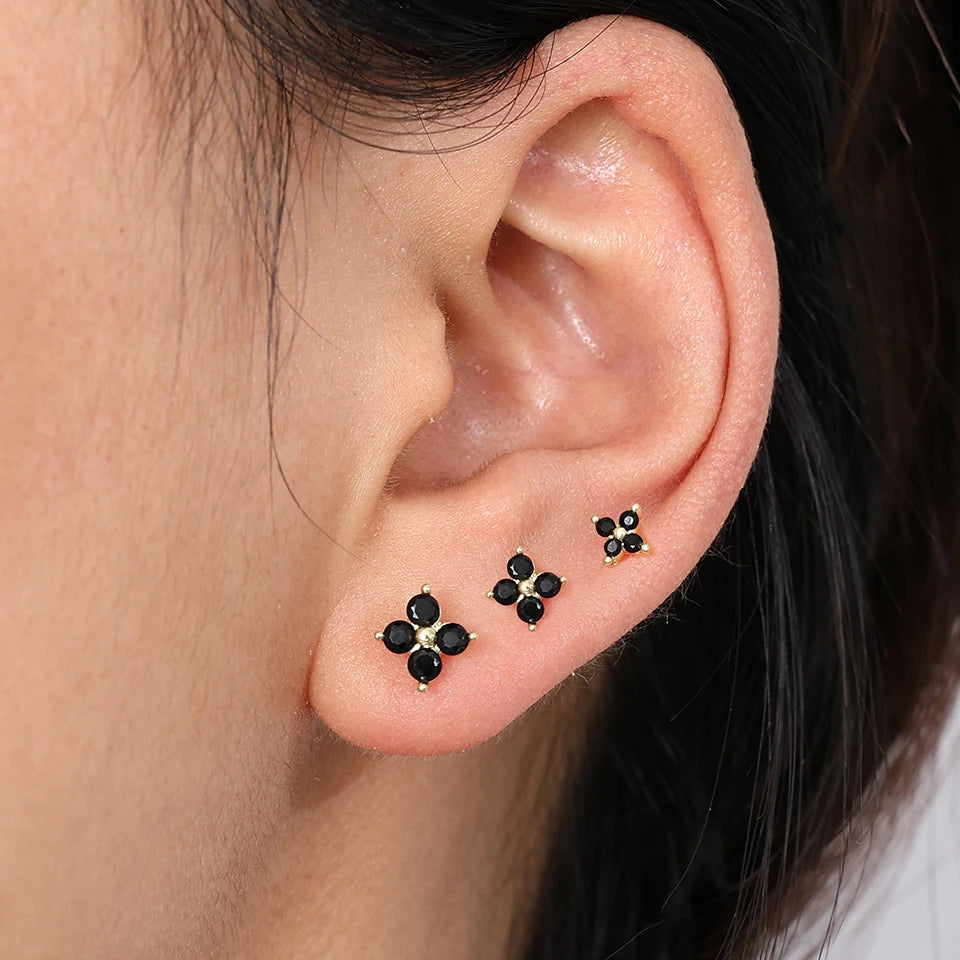Minimalist Flower Stud Earrings Gold Cubic Zirconia - Smarsty