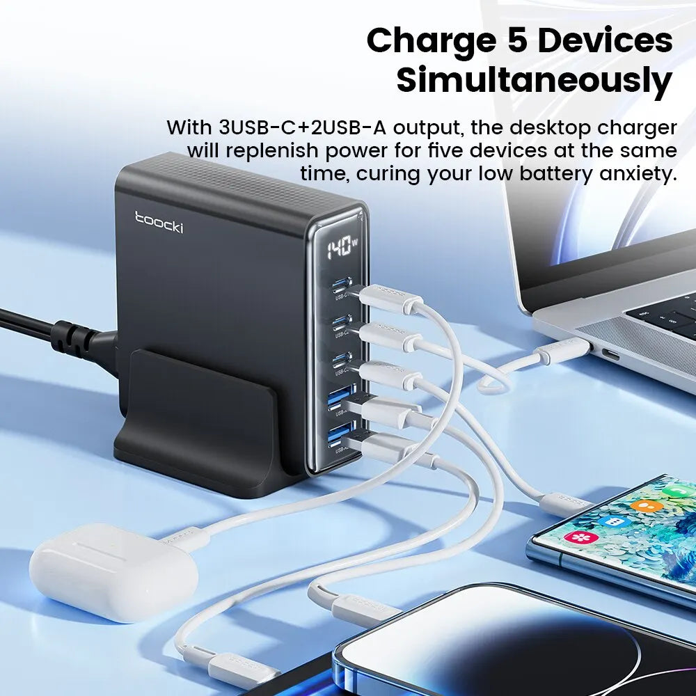 GaN USB Charger Desktop 100W 5in1 With LED Display Pro - Smarsty