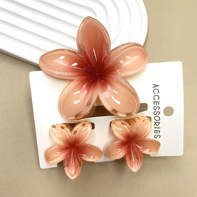 Bohemian Plumeria Hair Claw Clips Set Lightweight Beach - Smarsty