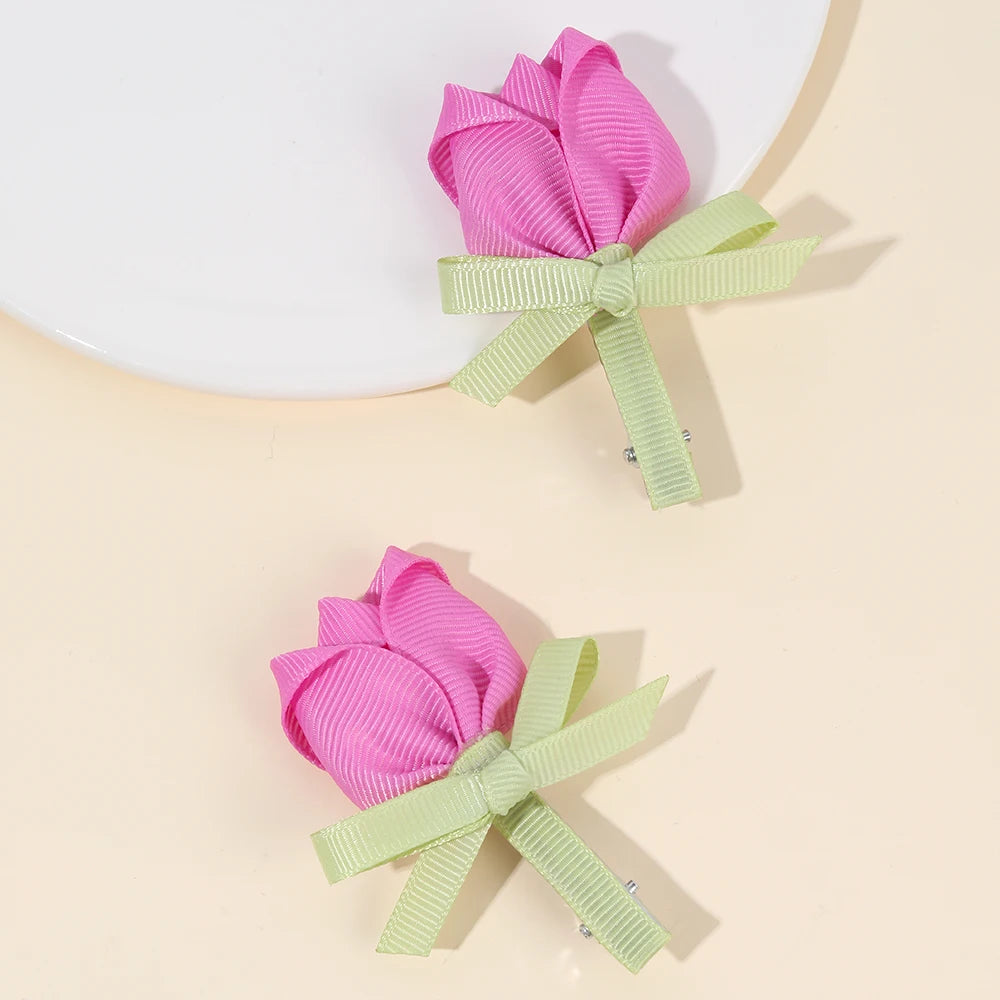 Pink Tulip Floral Hair Clips for Girls - Smarsty