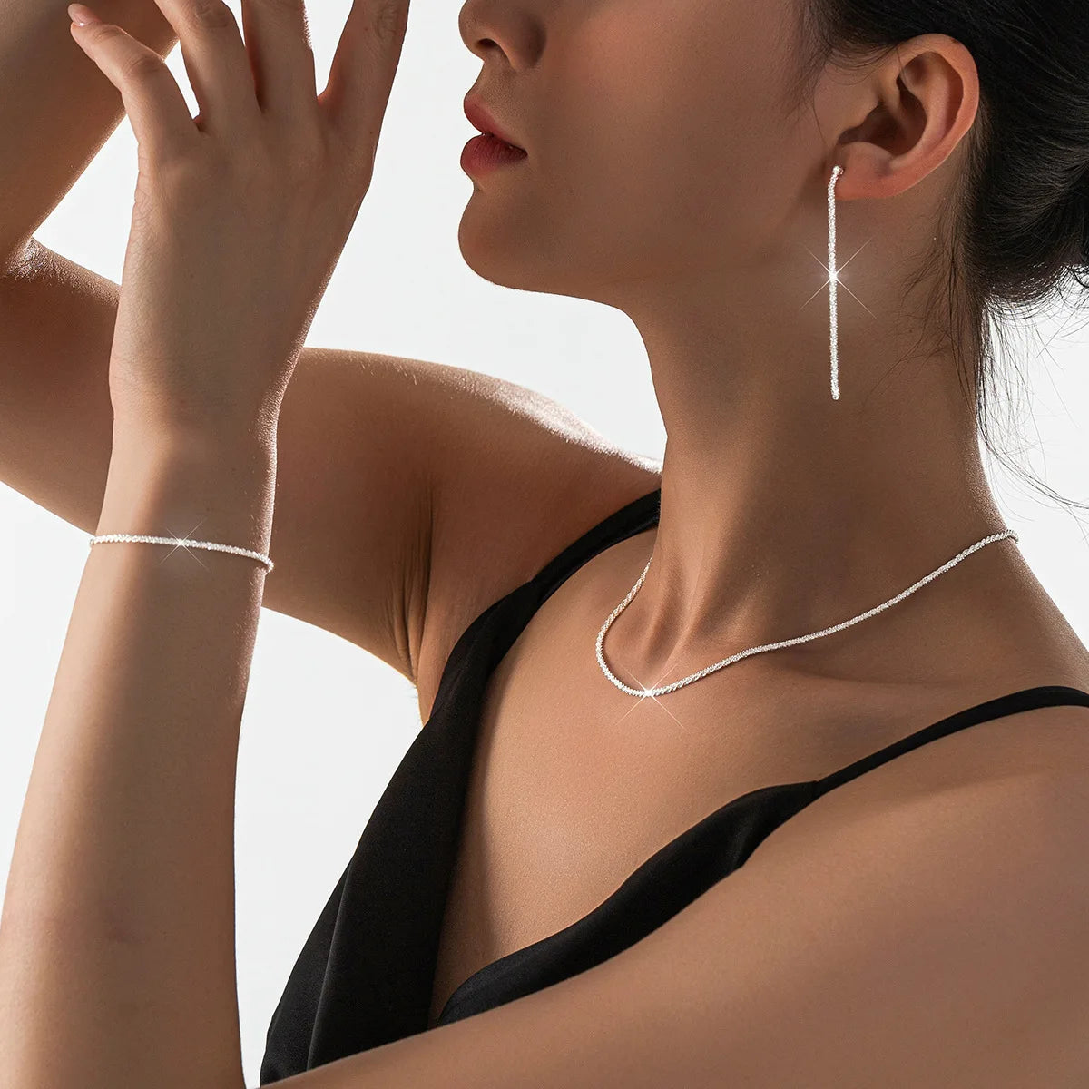 Shiny Silver Plated Necklace and Bracelet Jewelry Set - Smarsty