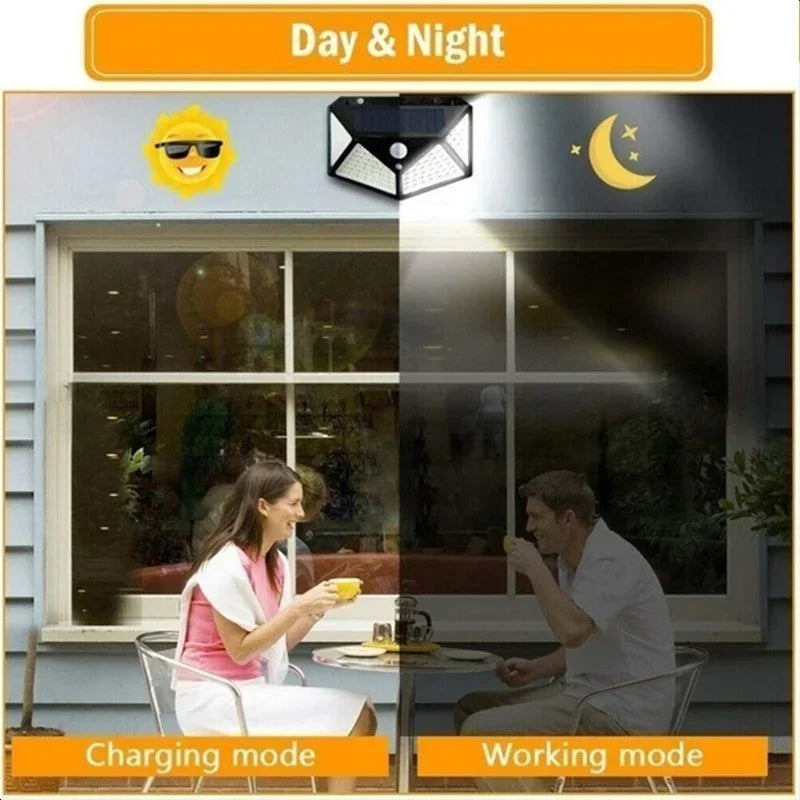 100 LED Solar Wall Lights with Motion Sensor for Outdoor Security - Smarsty