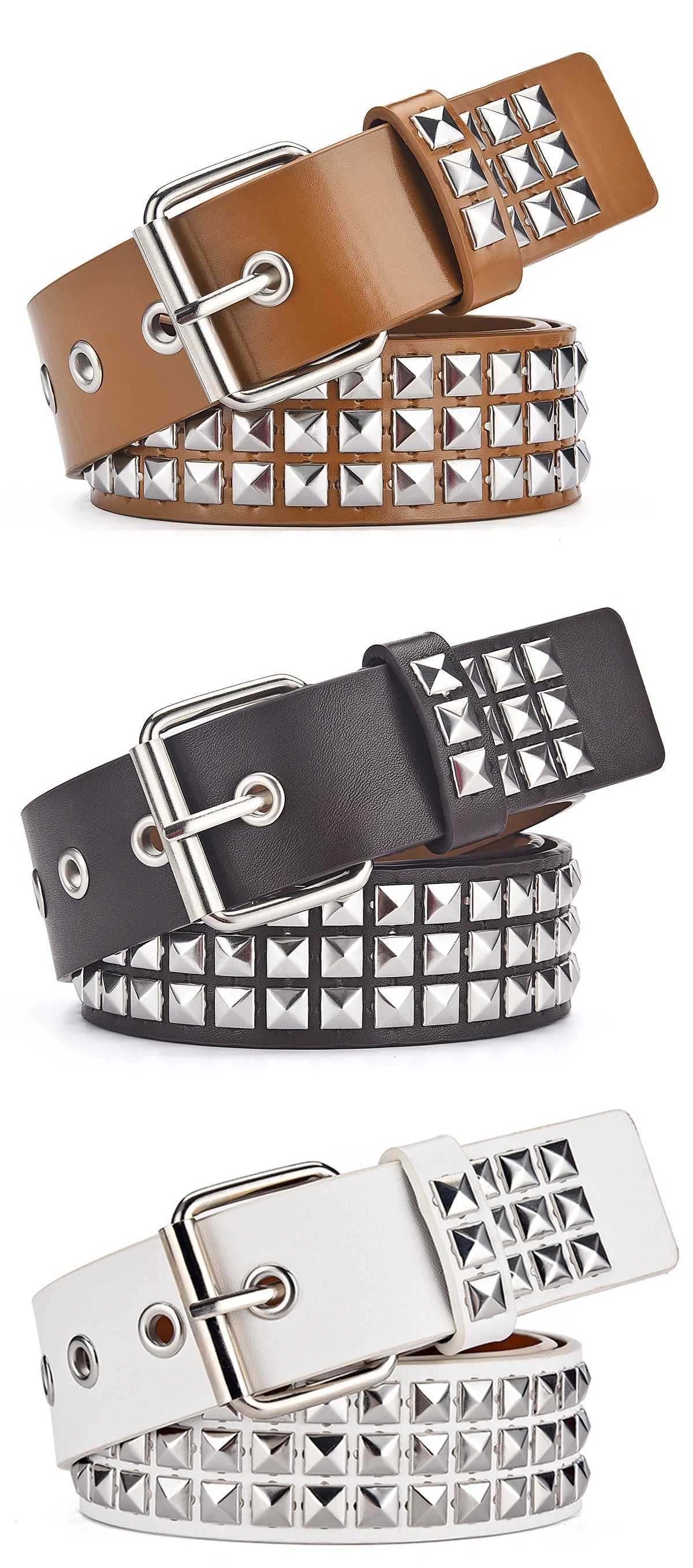 Unisex Square Bead Rivet Punk Metal Belt - Smarsty