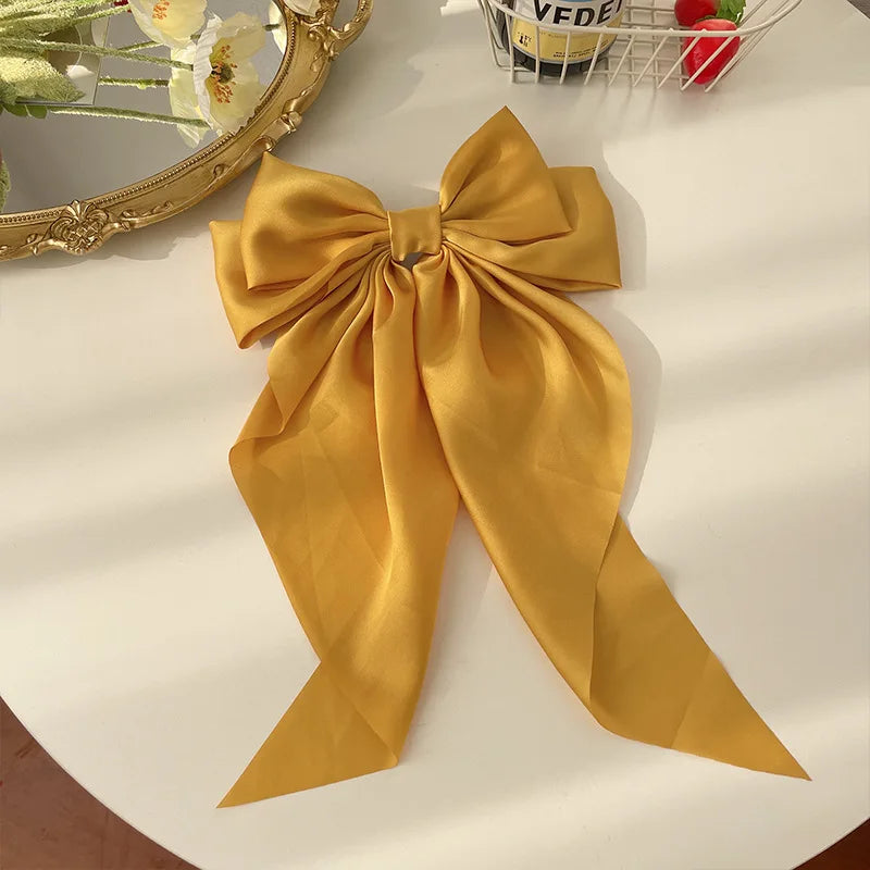 Trendy Solid Color Satin Ribbon Hair Bows for Women - Smarsty