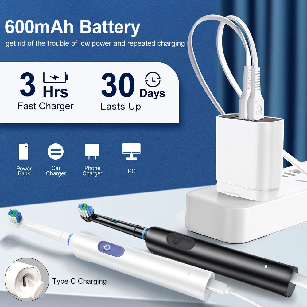 Rotary Electric Toothbrush with Soft Brush Heads - Smarsty