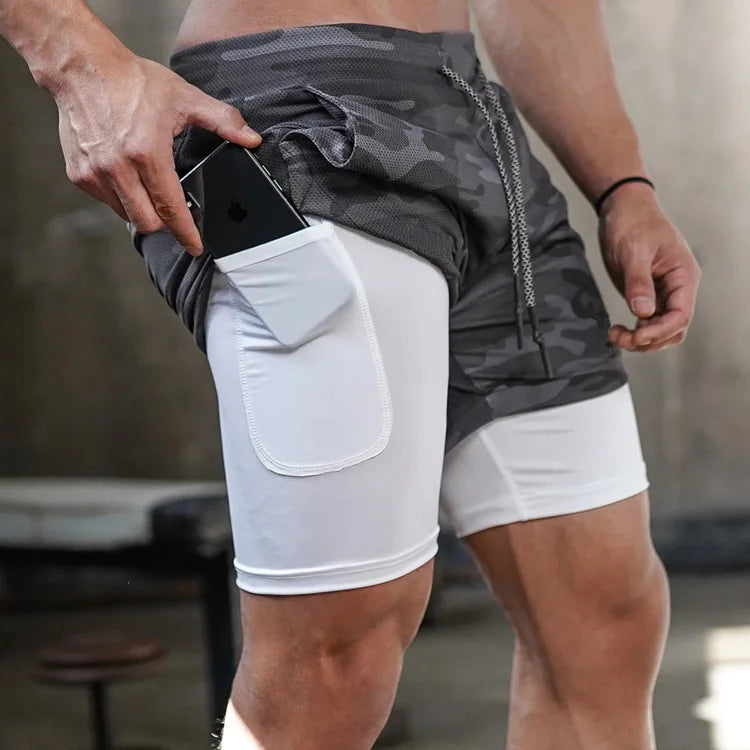 Camo Running Shorts Men Gym Sports Shorts 2 In 1 Quick Dry Workout Training Gym Fitness Jogging Short Pants Summer Men Shorts - Smarsty