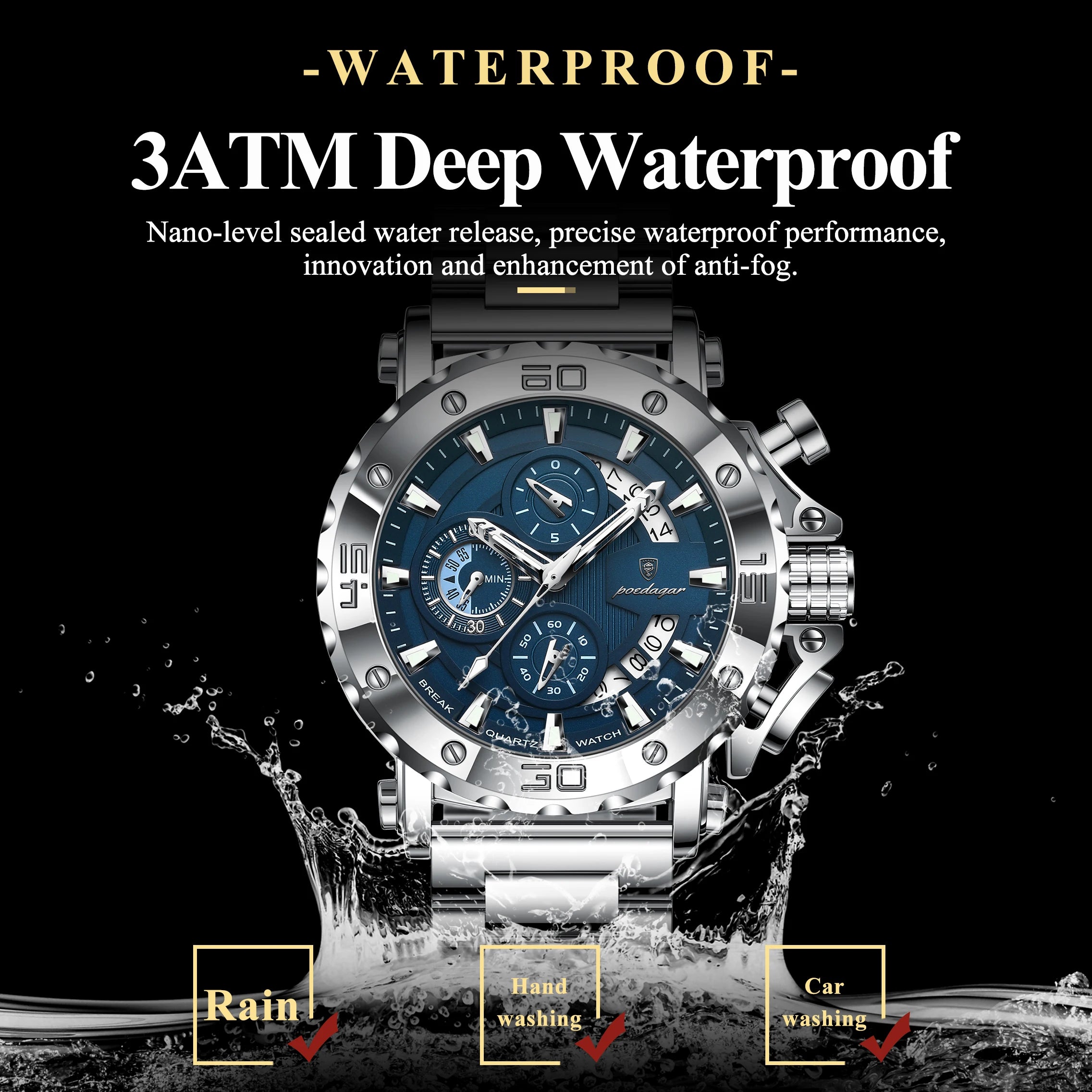 Luxury Waterproof Men's Chronograph Watch with Calendar - Smarsty