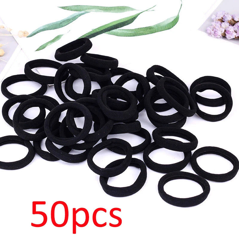 50Pcs Black Hair Ties Seamless No Damage Thick Hold - Smarsty