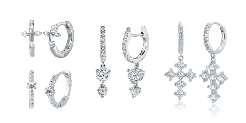 925 Sterling Silver Hoop Earrings White Crystal Luxury - Smarsty