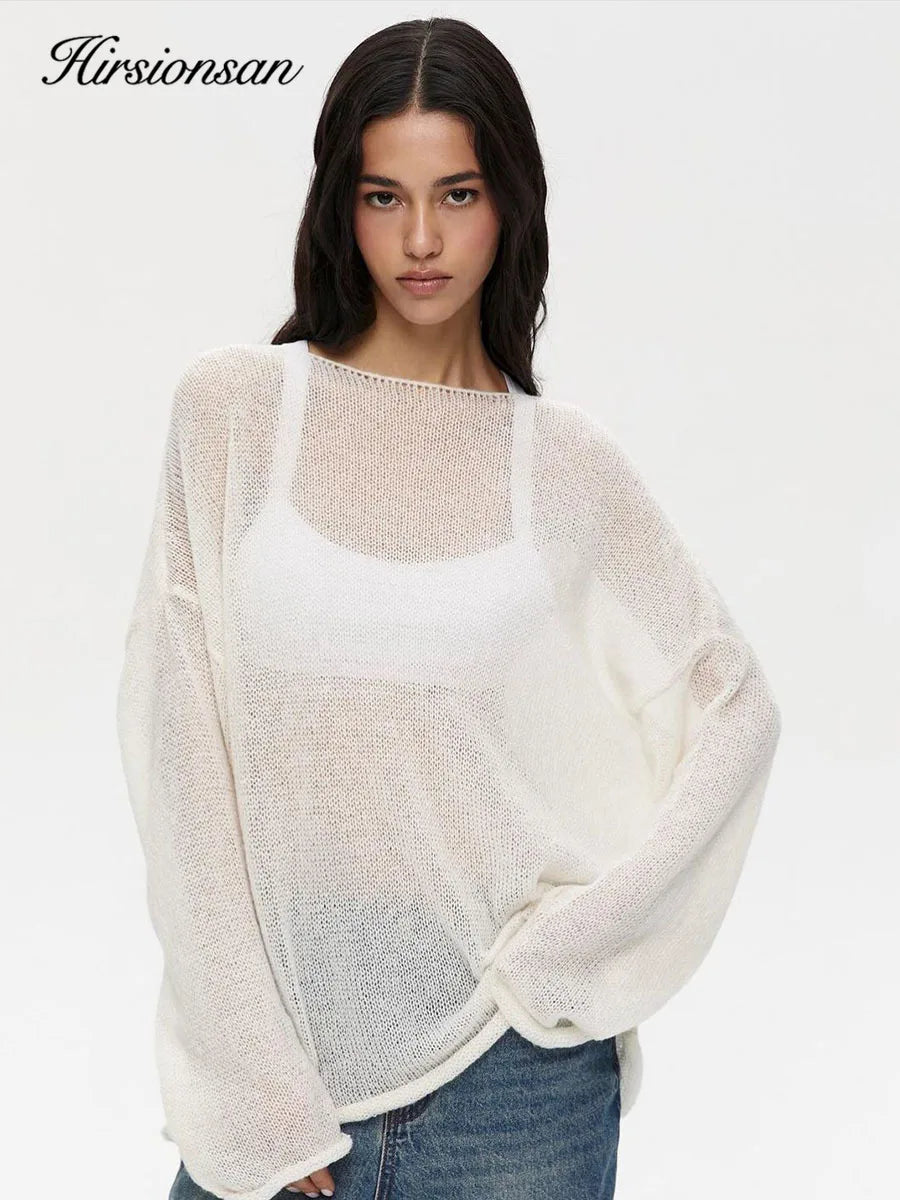 Hirsionsan Elegant Sweater Women 2024 Summer Autumn Casual Fashion Loose Women Pullovers Chic Pink White Jumper Sueter Mujer - Smarsty
