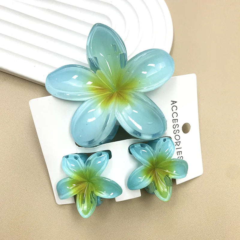 Bohemian Plumeria Hair Claw Clips Set Lightweight Beach - Smarsty