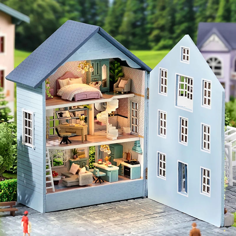 DIY Mini Wooden Doll House Assembly Building Model Pink Princess Villa Architecture Kit 3D Puzzle Dollhouse With Furniture Gifts by Smarsty