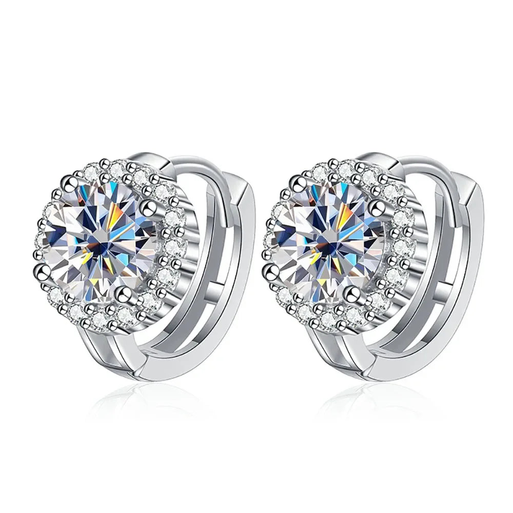 Moissanite Hoop Earrings Sterling Silver Bridal Sparkle - Smarsty