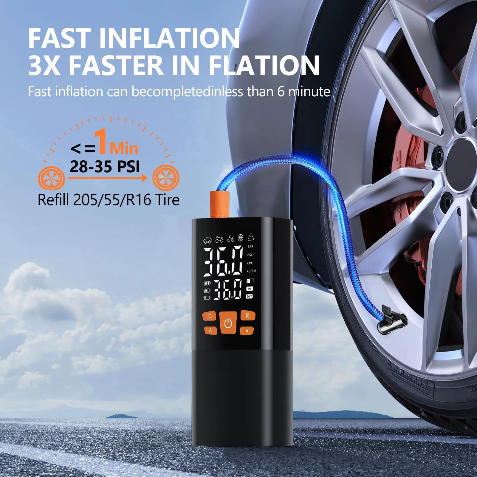 Tire Inflator Portable Air Compressor, Air Pump for Car Tires with LED Lights&Pressure Gauge for Auto, Motorcycles, Bikes, Balls