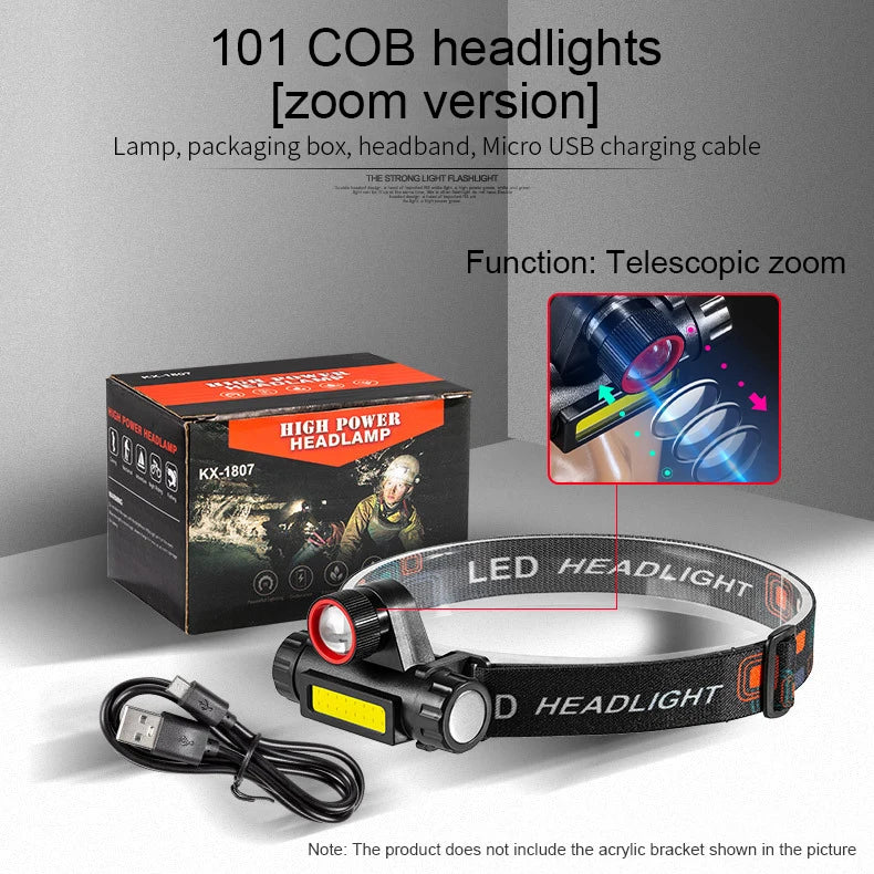 COB LED Headlamp Torch Rechargeable Headwear Flashlight Outdoor Waterproof Camping Fishing Mining Lantern Headlight With Magnet by Smarsty