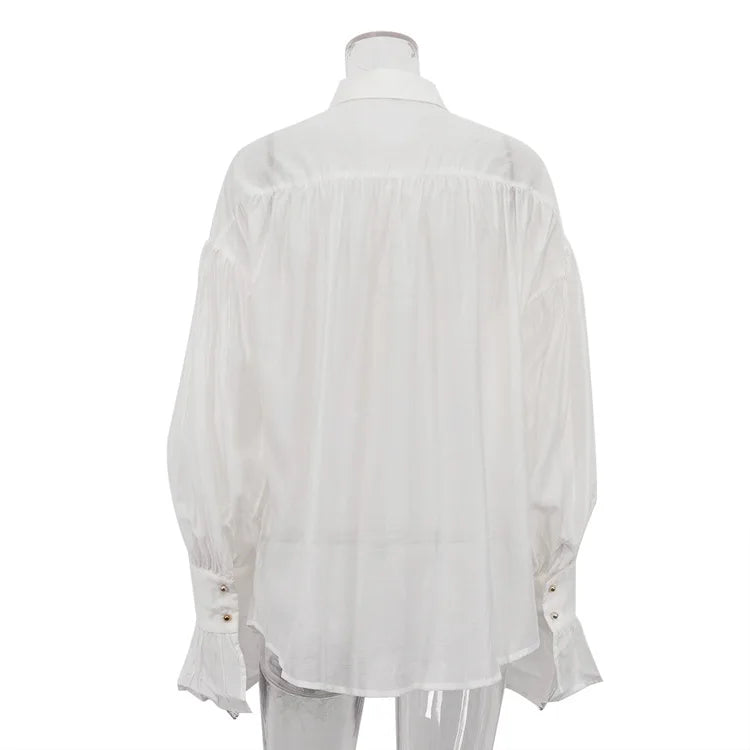 Tossy Casual Loose See-Through Shirts Women's Autumn Lapel Long Sleeve Patchwork Blouse Top Streetwear Female Solid Shirts Top - Smarsty
