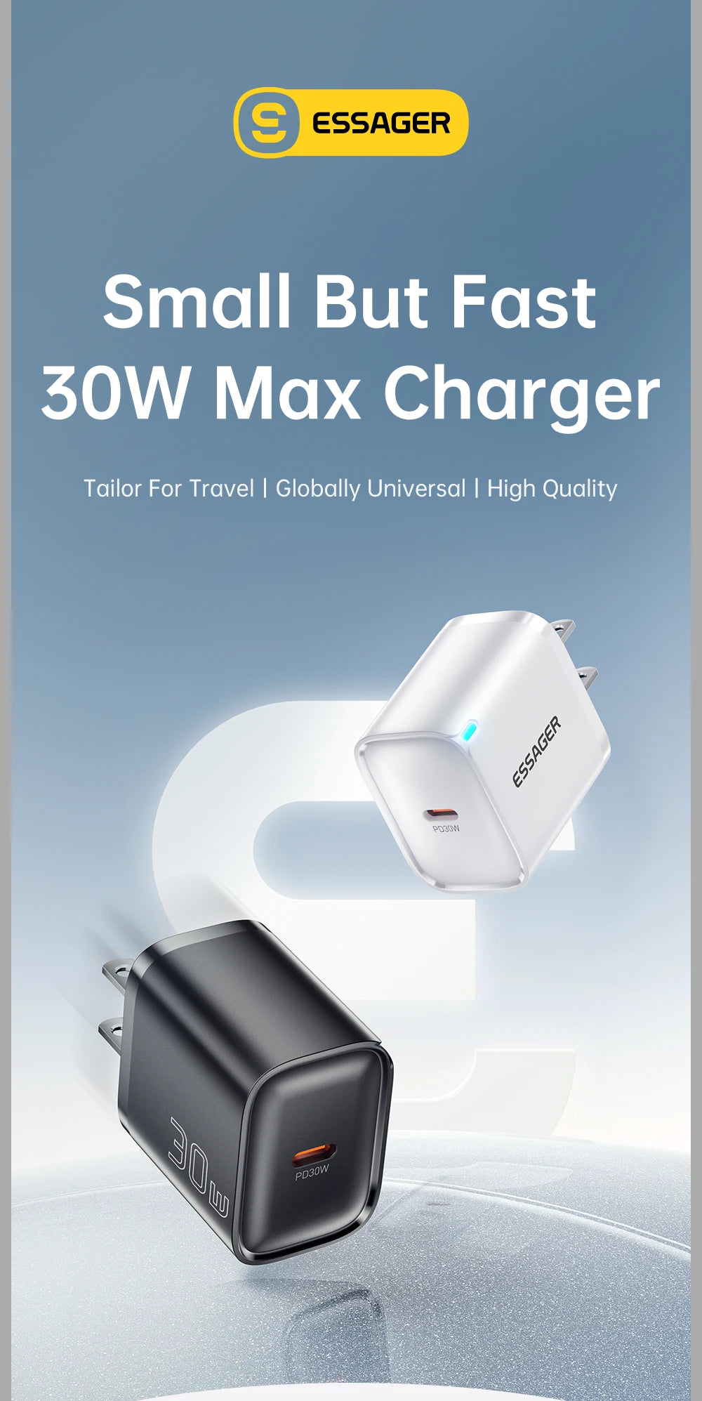 Essager Mini 30W Type C Charger PD QC3.0 Fast Type C Charger For iPhone 16 15 14 13 Pro Samsung S25 Xiaomi iPad Travel Adapter - Smarsty