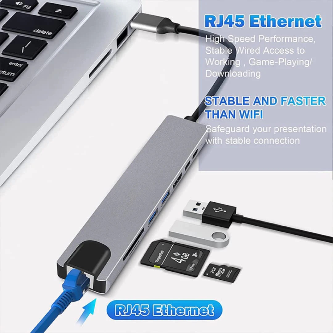 USB C Hub 4K HDMI Adapter FastCharge With RJ45 CardReader