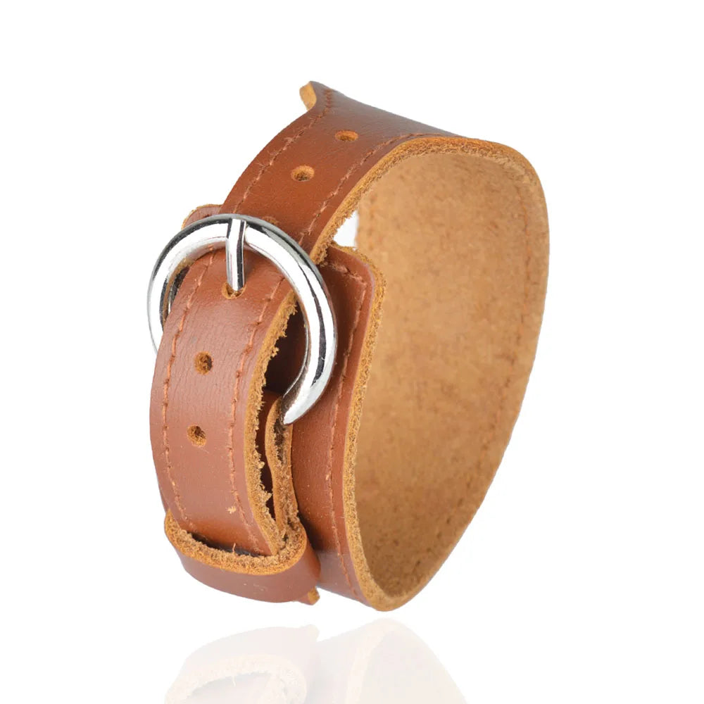 Men's Genuine Leather Bracelet Adjustable Vintage Punk Style - Smarsty