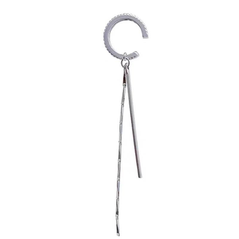 Silver Crystal Tassel Non Piercing Ear Cuff Clip Earrings - Smarsty