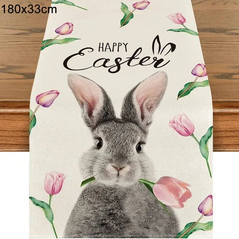 Linen Easter Rabbit Table Runner for Spring Decor - Smarsty