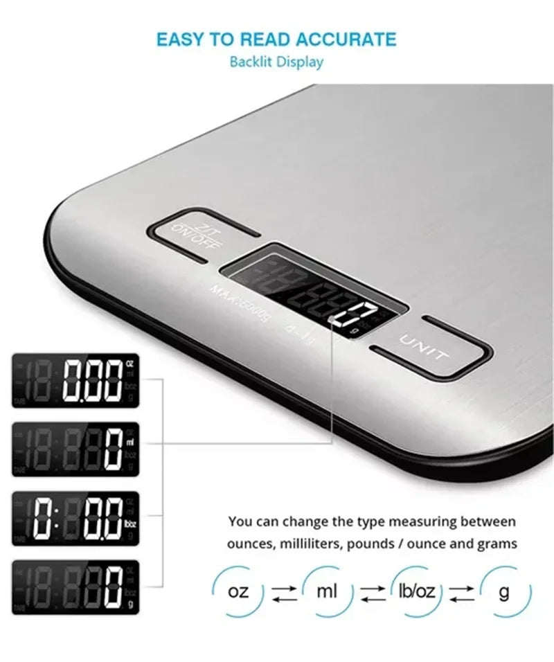 Digital Kitchen Scale with LCD Display and USB Charging - Smarsty