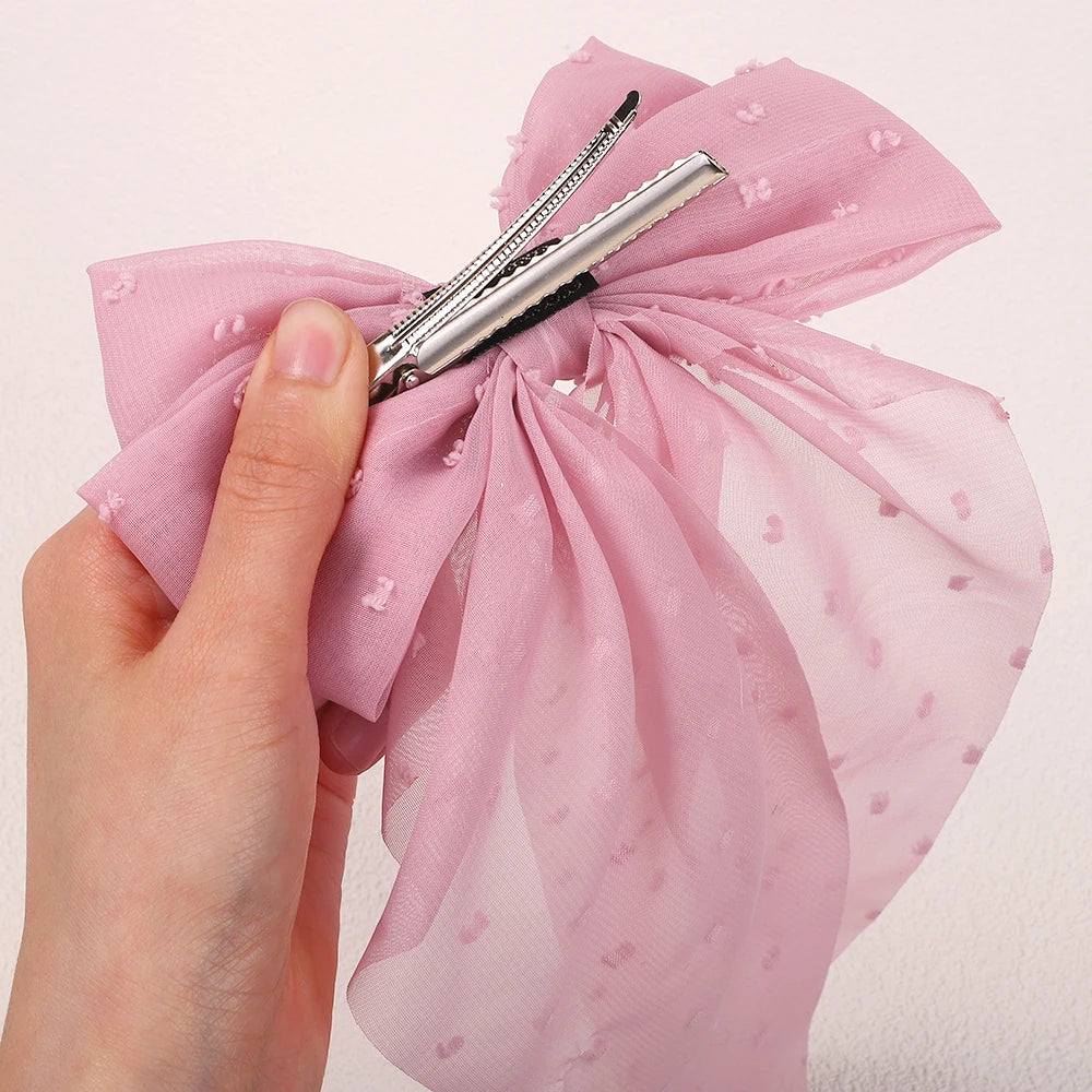 Girls Elegant Big Bow Satin Hair Clip Accessory - Smarsty