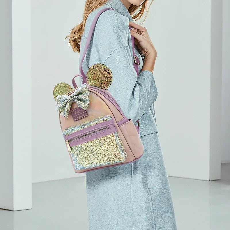 Stylish Pink PU Leather Minnie Mouse Shoulder Backpack - Smarsty