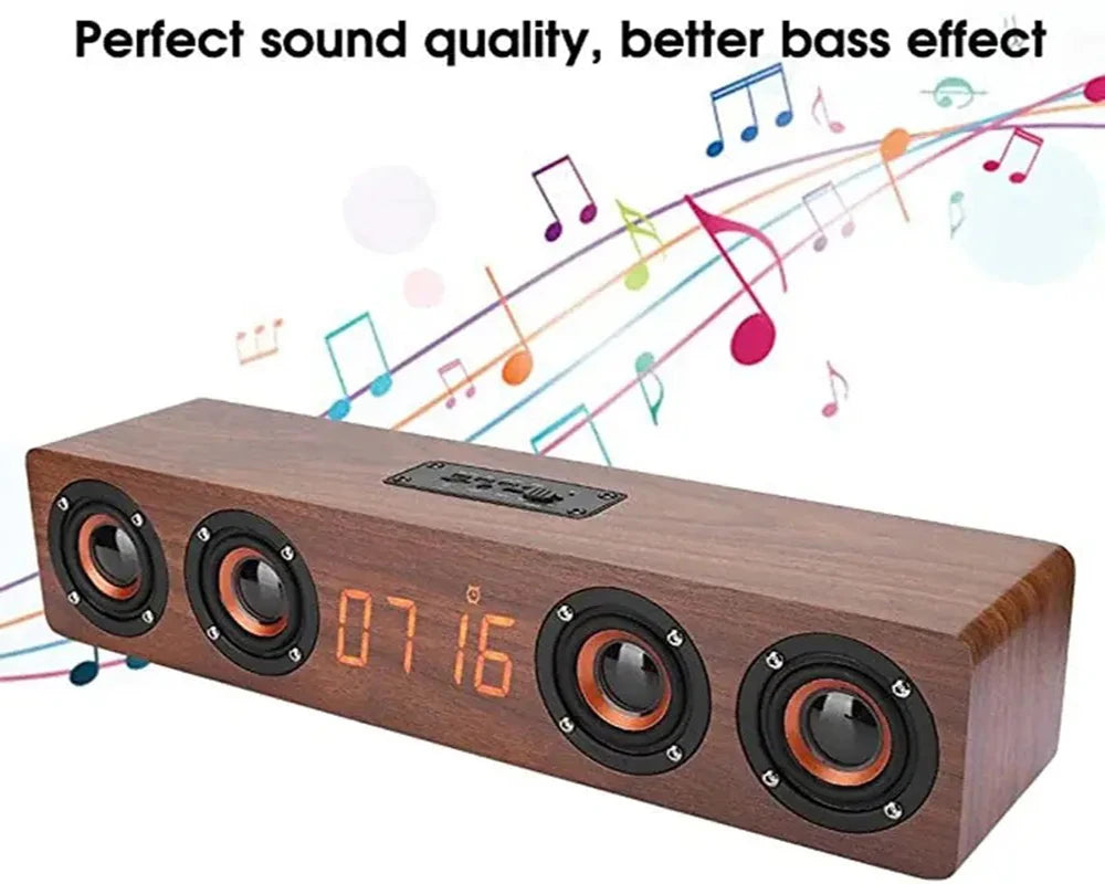 Rechargeable Wooden Alarm Clock with Bluetooth Speaker - Smarsty