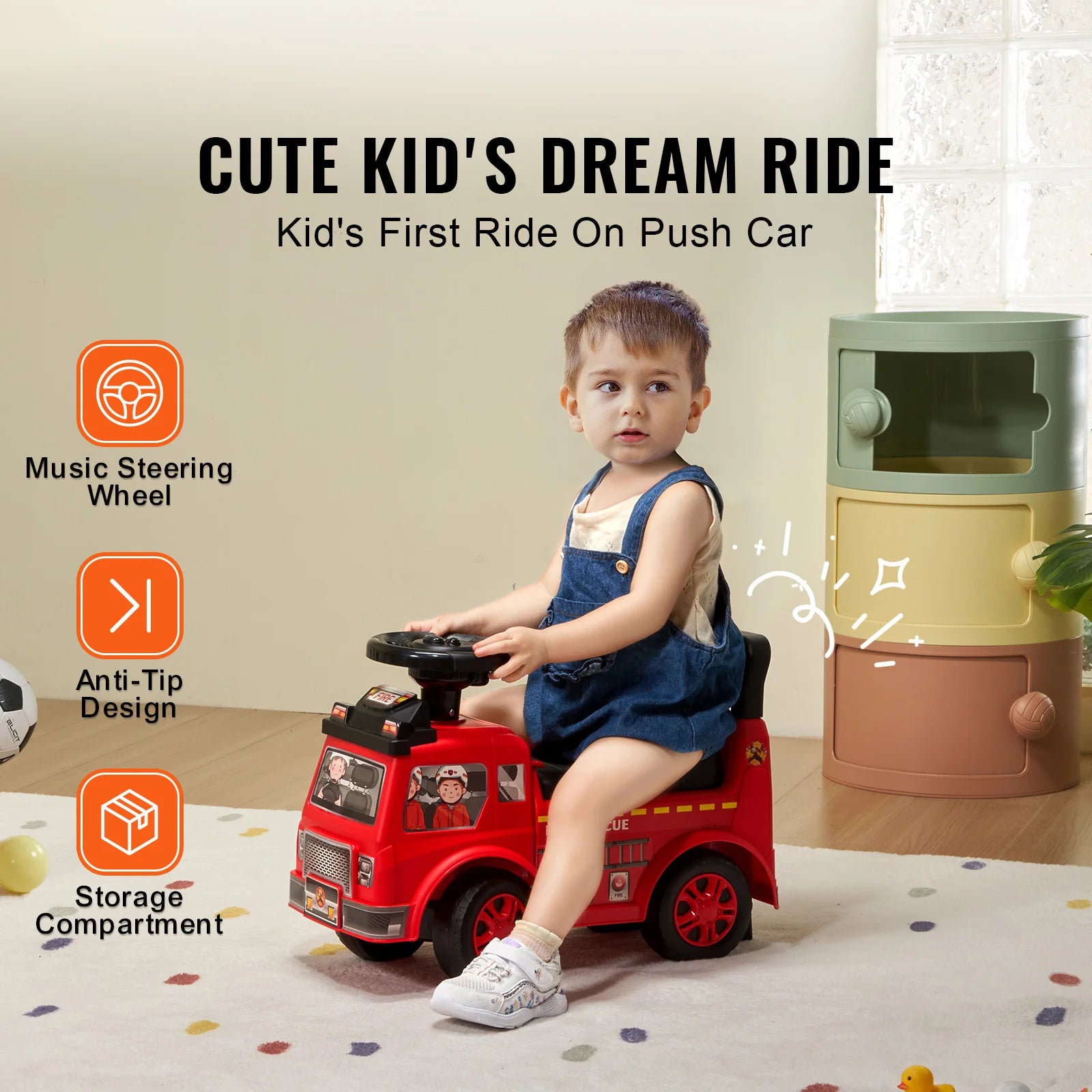 SucceBuy Ride On Push Car Kids Ride On Car with Music Steering Wheel & Under Seat Storage for Toddlers Ages 3-12 Ride Racer - Smarsty