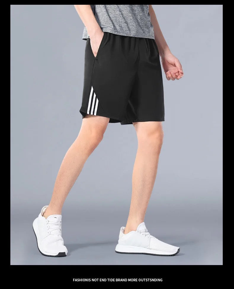 SONECHOKI Running Shorts Men Striped Printing Loose Basketball Sport Gym Breathable Shorts Fitness Training Workout Bottom Male - Smarsty