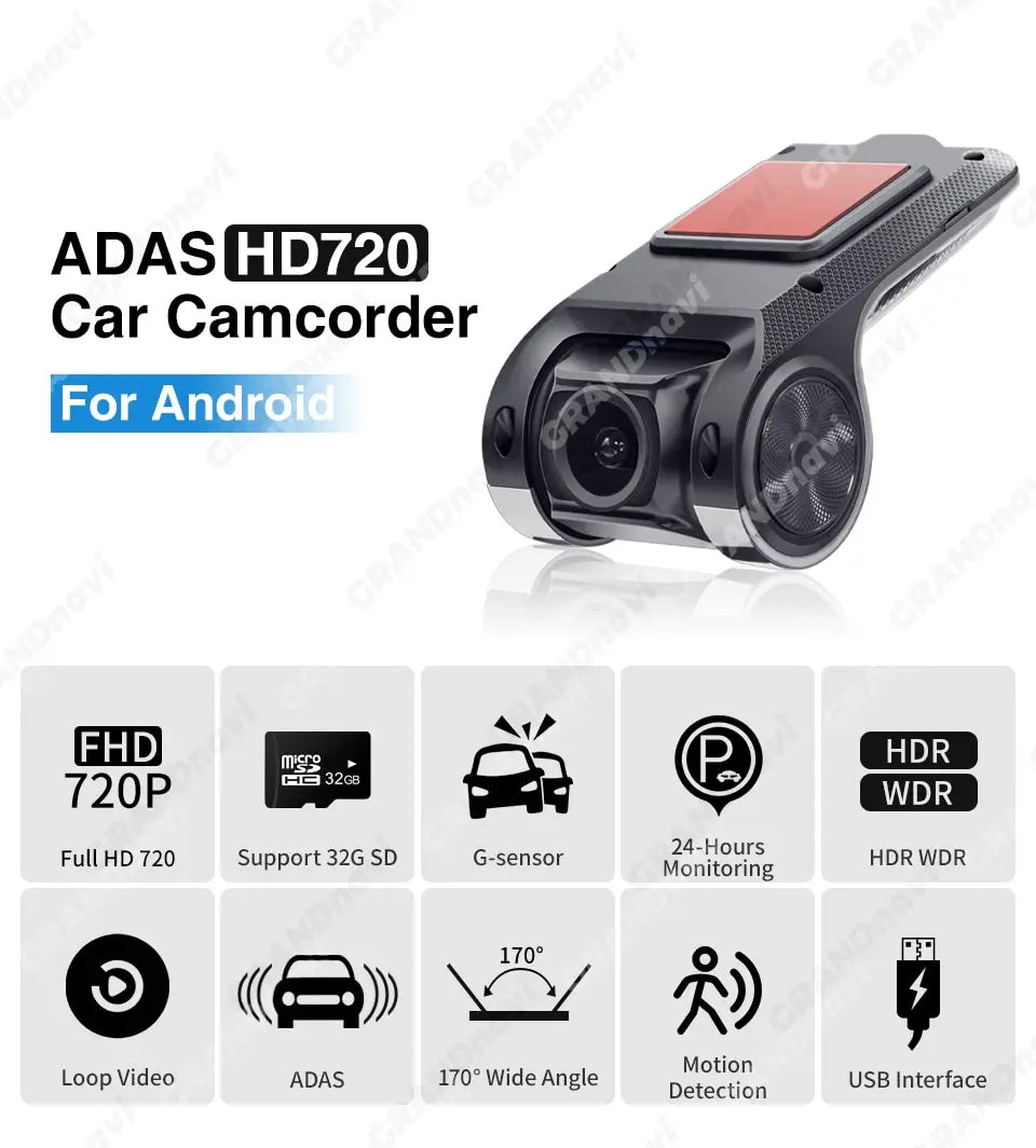 HD Car Dash Cam ADAS 720P Voice Alarm USB MemoryCard - Smarsty